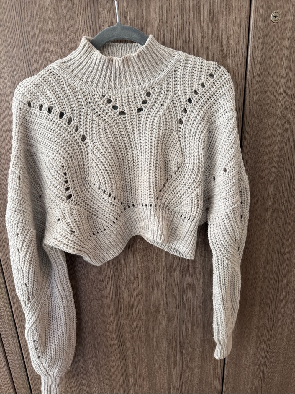 Aritzia Wilfred Neutral Beige Cropped Turtleneck Cable Knit Sweater